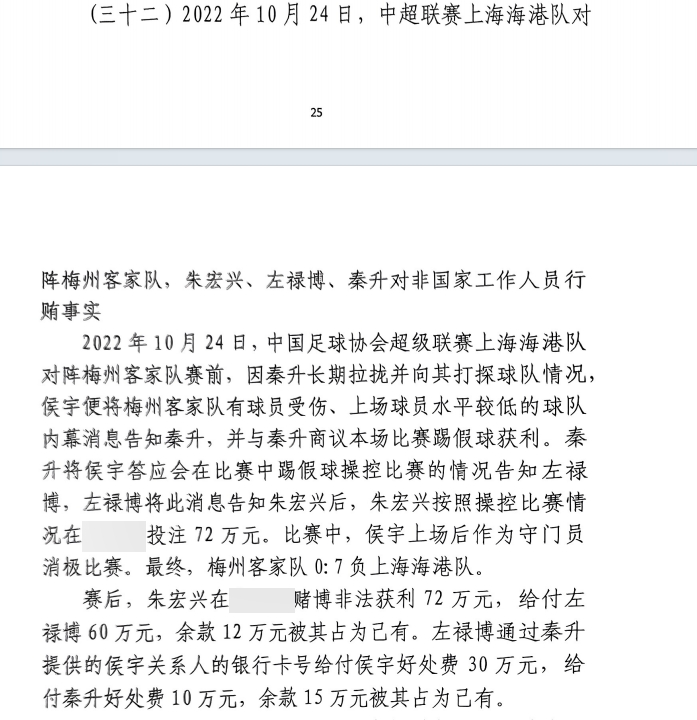 網(wǎng)傳判決書：梅州0-7海港，梅州守門員侯宇收30萬好處費(fèi)消極比賽
