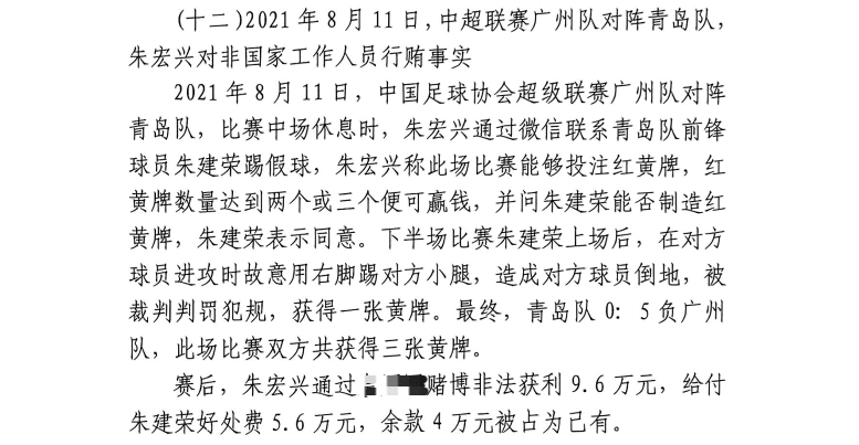 網(wǎng)傳判決書：青島球員朱建榮故意踢對方小腿，染黃收5.6萬好處費